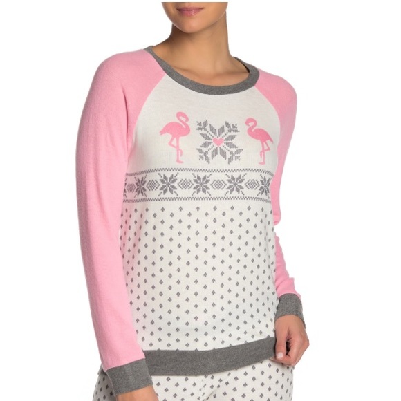 PJ Salvage Holiday Flamingo Long Sleeve Pajama Top - Picture 1 of 7